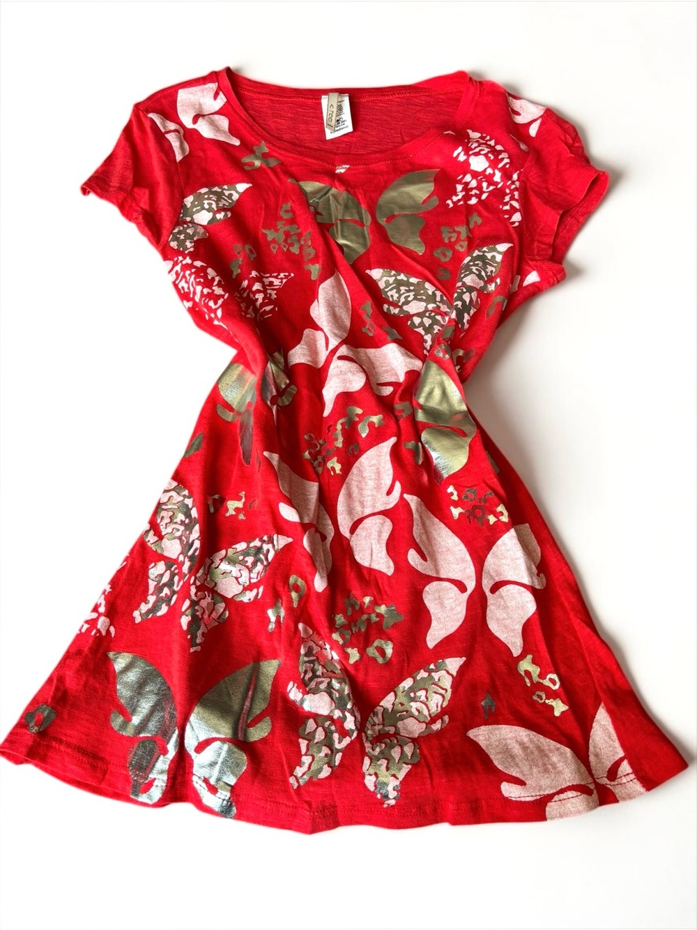 Y2K K Too Red Metallic Floral Baby Tee Made in USA Fitted Top M